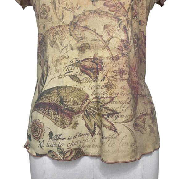 VTG Y2K 90's Xcit U.S.A Floral Rose Bedazzled Baby Tee - Picture 6 of 12